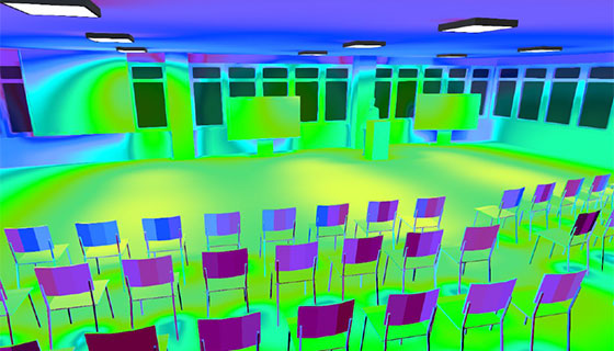 Cielux Track Lighting corporate presentation space heat map before and after image